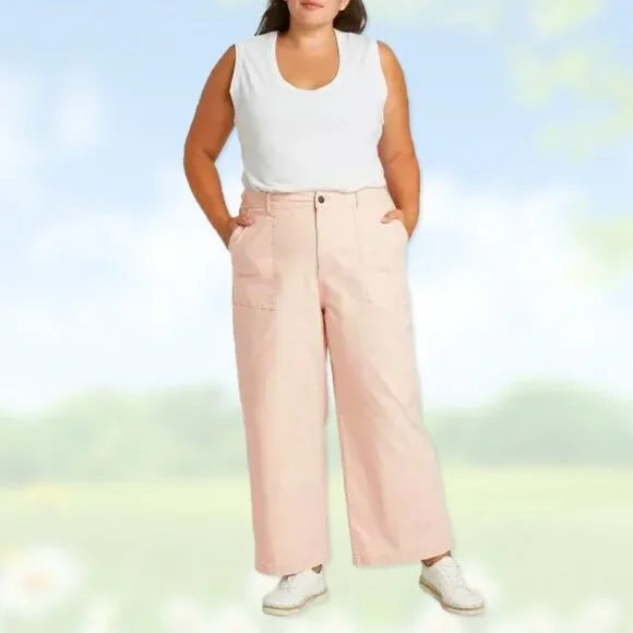 NWT Highest-Rise Wide-Leg Peach/Pink Crop Jeans - Women's Sizes 12, 16, 18 Pants - Picture 4 of 6